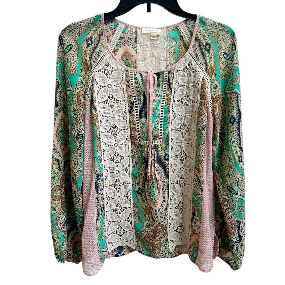 Meadow Rue Anthropologie Crochet Lace Top Peasant Blouse Sz S Cottage Oversized
